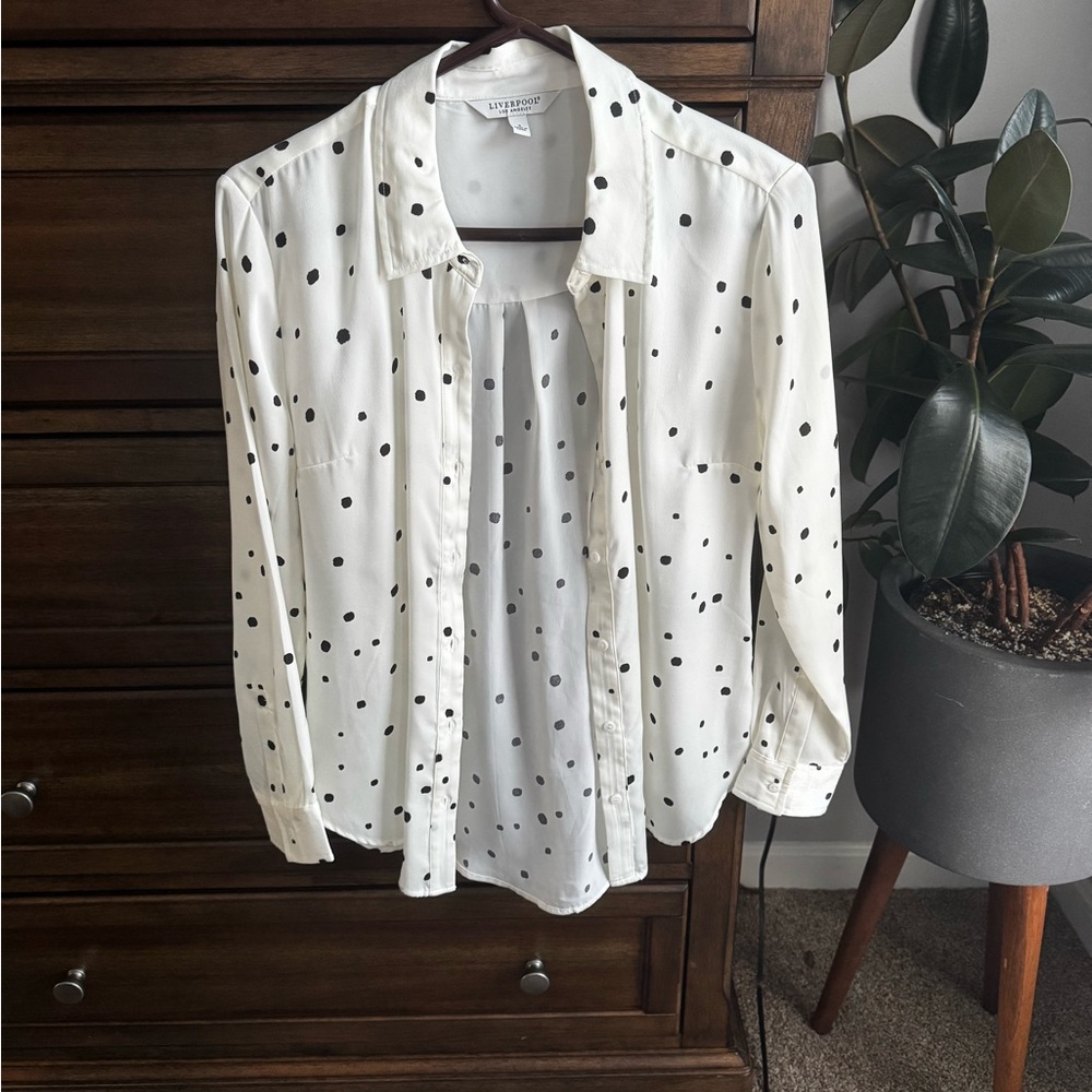 Liverpool White and Black Polka Dot Button Down Shirt